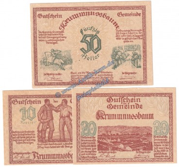 Krummnussbaum , Notgeld Set mit 3 Scheinen in kfr. K-K 488.I.d , Niederösterreich von 1920