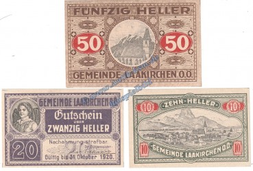 Laakirchen , Notgeld Set mit 3 Scheinen in kfr. K-K 494... Niederösterreich o.D.