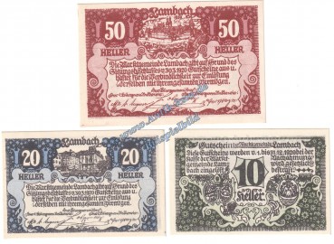 Lambach , Notgeld Set mit 3 Scheinen in kfr. K-K 496... Oberösterreich von 1920