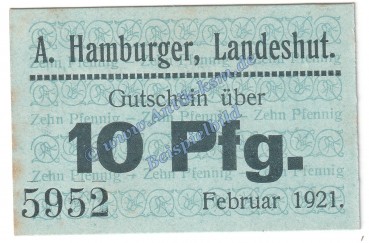 Landeshut , Notgeld 10 Pfennig Schein in kfr. Tieste 3830.10.50 , Schlesien 1921 Verkehrsausgabe