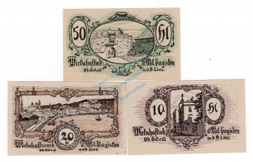 Linz , Notgeld Set mit 3 Scheinen in kfr. K-K 557.a , Ober Österreich