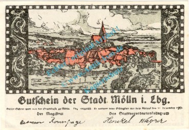 Mölln , Notgeld 50 Pfennig Schein in kfr-unc 4605.30.05 , Schleswig o.D. Verkehrsausgabe