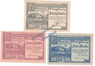 Manglburg , Notgeld Set mit 3 Scheinen in kfr. K-K 574 , Oberösterreich o.D.