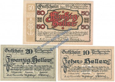 Mauthausen , Notgeld Set mit 3 Scheinen in kfr. K-K 601.I.a , Oberösterreich o.D.