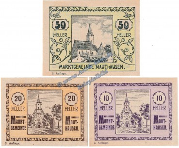 Mauthausen , Notgeld Set mit 3 Scheinen in kfr. K-K 601.III.a , Oberösterreich o.D.