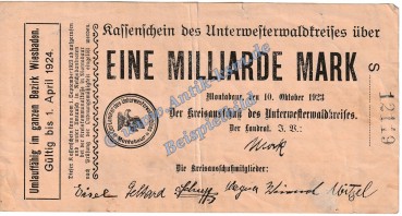 Montabaur , Banknote 1 Milliarde Mark Schein in gbr. Keller 5308.Q , Hessen 1923 Grossnotgeld - Inflation