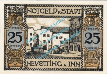 Neuötting , Notgeld 25 Pfennig Schein in kfr. Tieste 4915.20.01 , Bayern 1921 Verkehrsausgabe