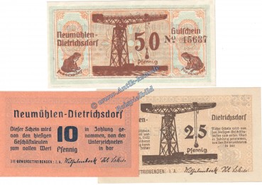 Neumühlen , Notgeld Set mit 3 Scheinen in kfr. M-G 953... Schleswig Holstein o.D. Seriennotgeld