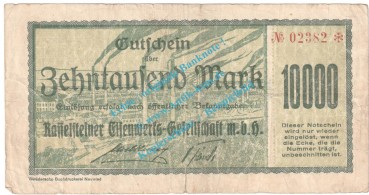 Neuwied - Rasselstein , Notgeld 10.000 Mark Schein in gbr. Müller 3310.5 , Rheinland 1922 Grossnotgeld