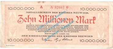 Neuwied , Notgeld 10 Millionen Mark Schein in gbr. Keller 3903.y , Rheinland 1923 Grossnotgeld Inflation