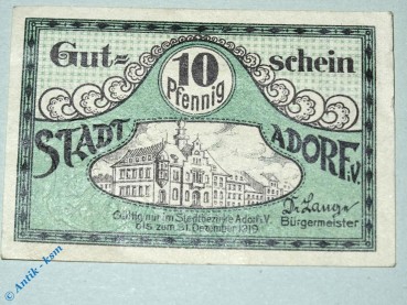 Notgeld Adorf , 10 Pfennig Schein , Tieste 0010.05.06 , Sachsen Verkehrsausgabe