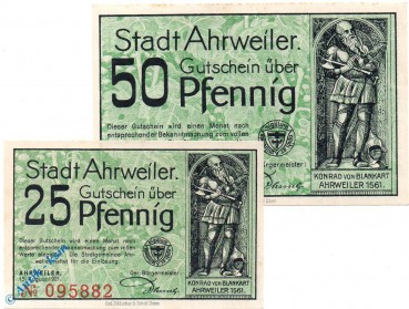 Notgeld Ahrweiler , Set mit 2 Scheinen , o könnten , Mehl Grabowski 7.3 , von 1921 , Rheinland Serien Notgeld