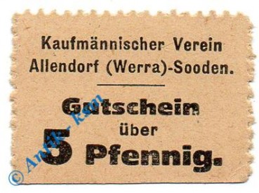 Notgeld Alendorf Sooden , 5 Pfennig Schein , Tieste 0040.05.03 , Sachsen Verkehrsausgabe