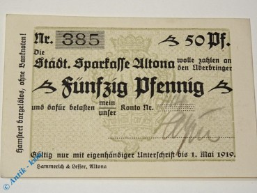 Notgeld Altona , H. Heyne , 50 Pfennig Schein , Tieste 0080.20.01 , Schleswig Holstein Verkehrsausgabe