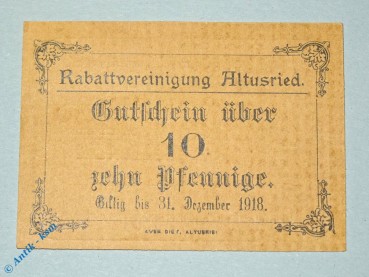 Notgeld Altusried , 10 Pfennig Schein , Tieste 0090.10.05 , Bayern Verkehrsausgabe