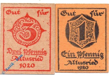 Notgeld Altusried , Satz mit 2 Scheinen , Tieste 0090.05.50 und 51, von 1920 , Bayern Verkehrsausgabe