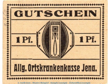 Notgeld AOK Jena 3270.05.01 , 1 Pfennig Schein in kfr. o.D. Sachsen Verkehrsausgabe