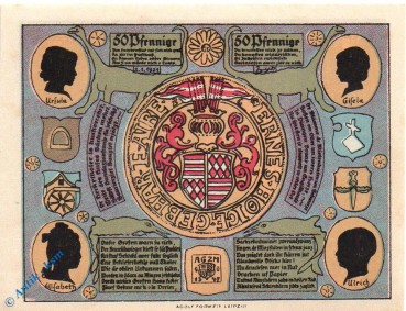 Notgeld Artern , 50 Pfennig Schein , Mehl Grabowski 45.3 , von 1921 , Thüringen Seriennotgeld