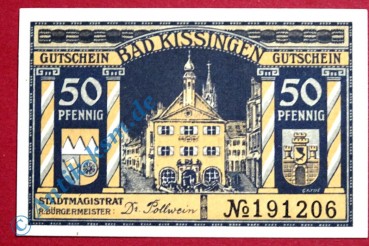 Notgeld Bad Kissingen , Schein über 50 Pfennig , Tieste 3505.30 , von 1920 , Bayern Verkehrsausgabe