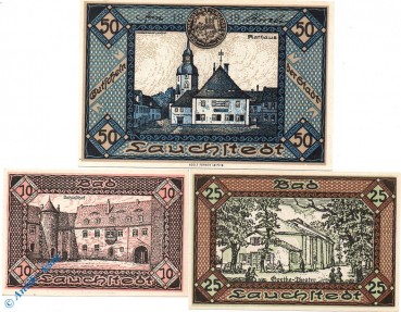 Notgeld Bad Lauchstedt , Set mit 3 Scheinen , Tieste 3905.05.01 - 20 , von 1919 - 1921 , Sachsen Verkehrsausgabe