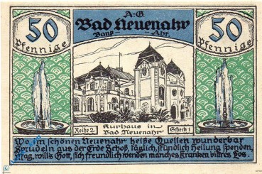 Notgeld Bad Neuenahr , 50 Pfennig Schein , Reihe 2 Scheck 1 , Mehl Grabowski 938.2 , von 1922 , Rheinland Seriennotgeld