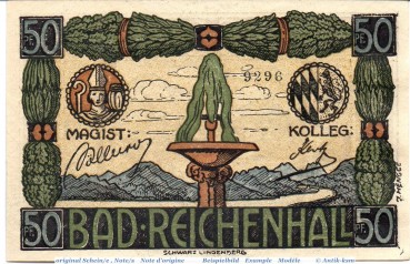 Notgeld Bad Reichenhall , 50 Pfennig Schein in kfr. Tieste 5990.20.01 , von 1919 , Bayern Verkehrsausgabe