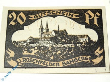 Notgeld Bamberg , J. Rosenfelder , 20 Pfennig Schein , Mehl Grabowski 62.1 B , Bayern Serien Notgeld