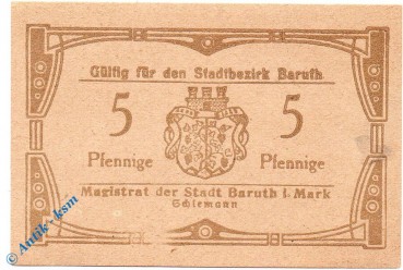 Notgeld Baruth , 5 Pfennig Schein , Tieste 0345.10.01 , Brandenburg Verkehrsausgabe