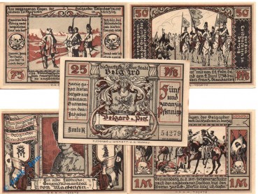 Notgeld Belgard , Schlachtenbilder , Set mit 5 Scheinen , Mehl Grabowski 69.2 , von 1921 , Pommern Seriennotgeld