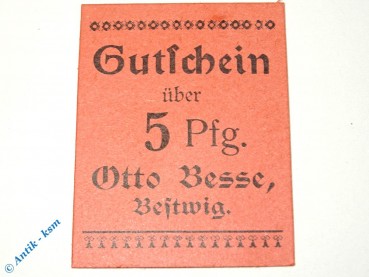 Notgeld Bestwig , Otto Besse , 5 Pfennig Schein , Tieste 0560.05.05 , Westfalen Verkehrsausgabe