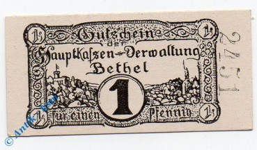 Notgeld Bethel , 1 Pfennig Schein , Kn rechts , Tieste 0565.05.01 , Westfalen Verkehrsausgabe