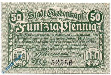 Notgeld Biedenkopf , 50 Pfennig Schein o. D. , Tieste 0610.05.01 , Hessen Verkehrsausgabe