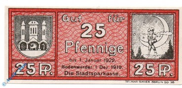 Notgeld Bodenwerder , 25 Pfennig Schein , o. Kennummer , Tieste 0800.05.070.1 , von 1919 , Niedersachsen Verkehrsausgabe