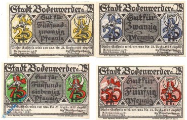 Notgeld Bodenwerder , Set mit 4 Scheinen  , Tieste 0800.05.105 bis 108 , von 1921 , Niedersachsen Verkehrsausgabe