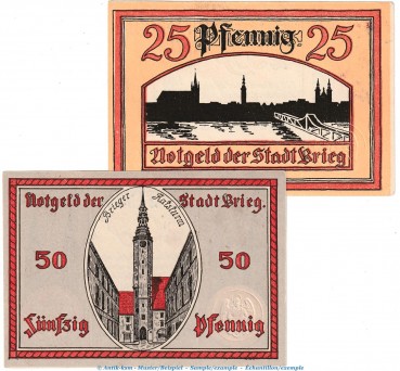 Notgeld Brieg , Set mit 2 Scheinen in kfr. Tieste 0930.15.15-16 von 1921 , Schlesien Verkehrsausgabe