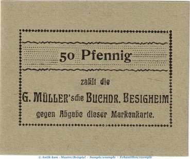 Notgeld Buchdruckerei Besigheim , 50 Pfennig Schein in kfr. Tieste 0555.05.09 o.D. Württemberg Verkehrsausgabe