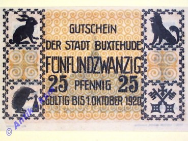 Notgeld Buxtehude , Einzelschein 25 Pfennig , Verkehrsausgabe , Niedersachsen , Grabowski B 108.1 , von 1919