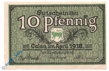 Notgeld Calau , 10 Pfennig Schein , Tieste 1060.05.11 , von 1918 , Brandenburg Verkehrsausgabe