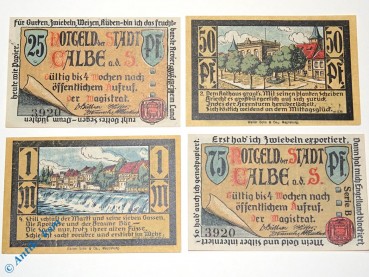 Notgeld Calbe  , Set mit 4 Scheinen , Kennummer = schwarz , Mehl Grabowski 213.1 , Sachsen Anhalt Seriennotgeld