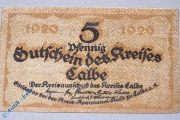 Notgeld Calbe , Kreis , 5 Pfennig Schein , Tieste 1070.10.01 , von 1920 , Sachsen Verkehrsausgabe