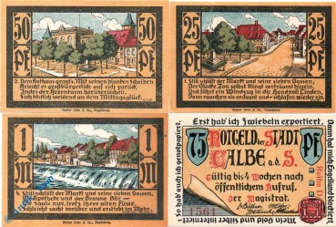 Notgeld Calbe , Set mit 4 Scheinen , Reihe rot , Mehl Grabowski 213.3 , Sachsen Anhalt Serien Notgeld