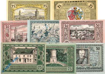 Notgeld Stadt Canth 220.2-3 , Set mit 8 Scheinen in kfr. o.D. Schlesien Seriennotgeld