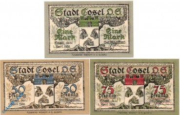 Notgeld Cosel , Set mit 3 Scheinen , Mehl Grabowski 241.1 , Oberschlesien Serien Notgeld