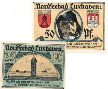 Notgeld Cuxhaven , Set mit 2 Scheinen in kfr. Mehl Grabowski 249.1-2 , von 1921 , Niedersachsen Seriennotgeld