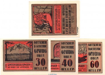 Notgeld der Gemeinde Grödig rot 290.g , Set mit 4 Scheinen o. Drfa. in kfr. o.D. Notgeld Salzburg