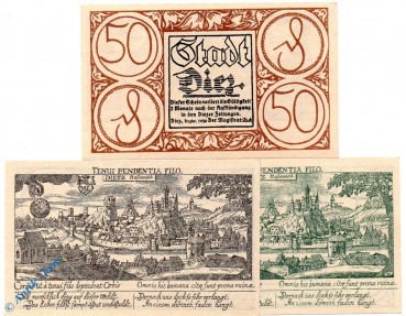 Notgeld Diez , Set mit 3 Scheinen , Tieste 1375.05.30 bis 32 , von 1920 , Hessen Verkehrsausgabe