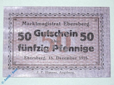 Notgeld Ebersberg , 50 Pfennig Schein , Tieste 1560.05.03 , von 1916 , Bayern Verkehrsausgabe