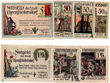 Notgeld Ehrenfriedersdorf , Set mit 7 Scheinen , Mehl Grabowski 312.1 a , von 1921 , Sachsen Serien Notgeld