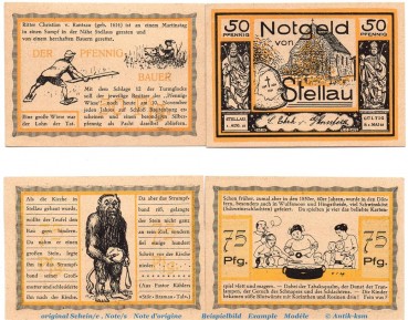 Notgeld Ehrk und Hornfelder Stellau 1264.1.b , Set mit 4 Scheinen in kfr. von 1921 , Schleswig Holstein Seriennotgeld