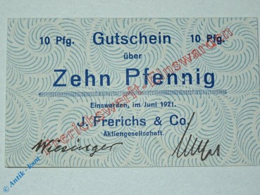 Notgeld Einswarden , 10 Pfennig Schein , Tieste 1620.05.86 , Juni 1921 , Niedersachsen Verkehrsausgabe